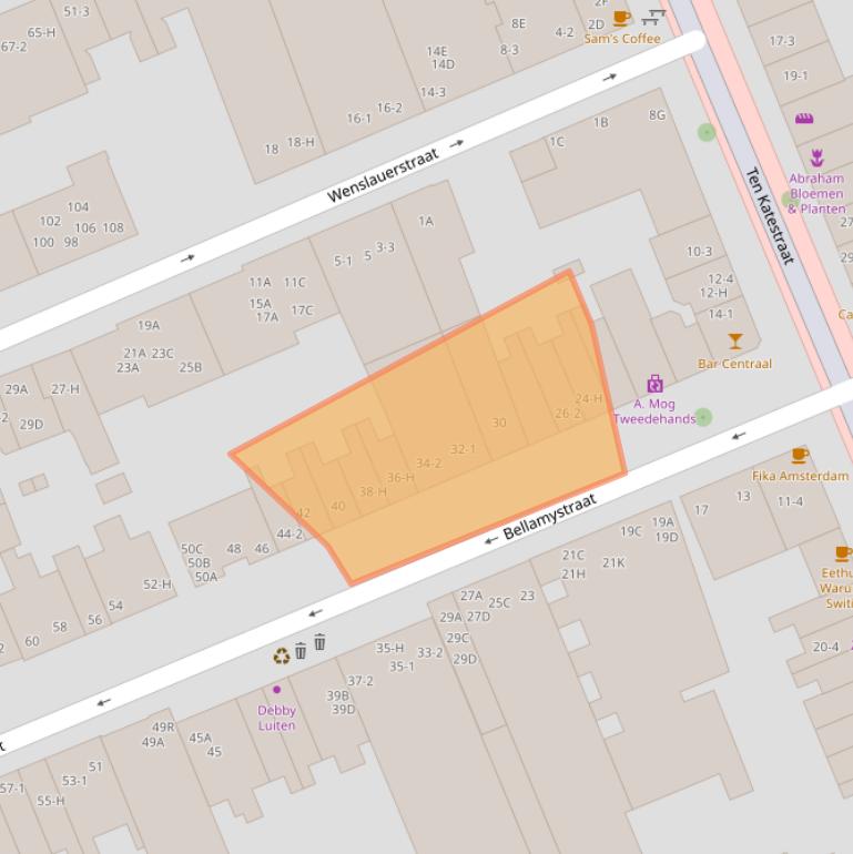 Kaart van postcodegebied 1053BM.