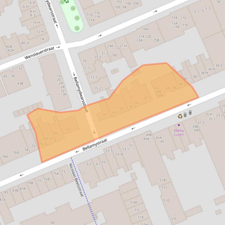 Kaart van postcodegebied 1053BN.