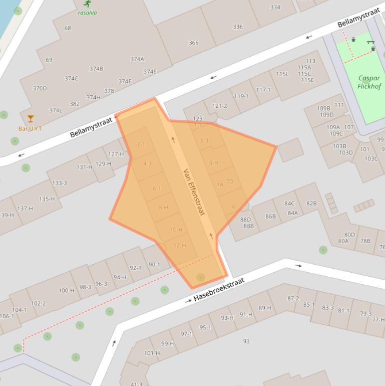 Kaart van postcodegebied 1053BT.