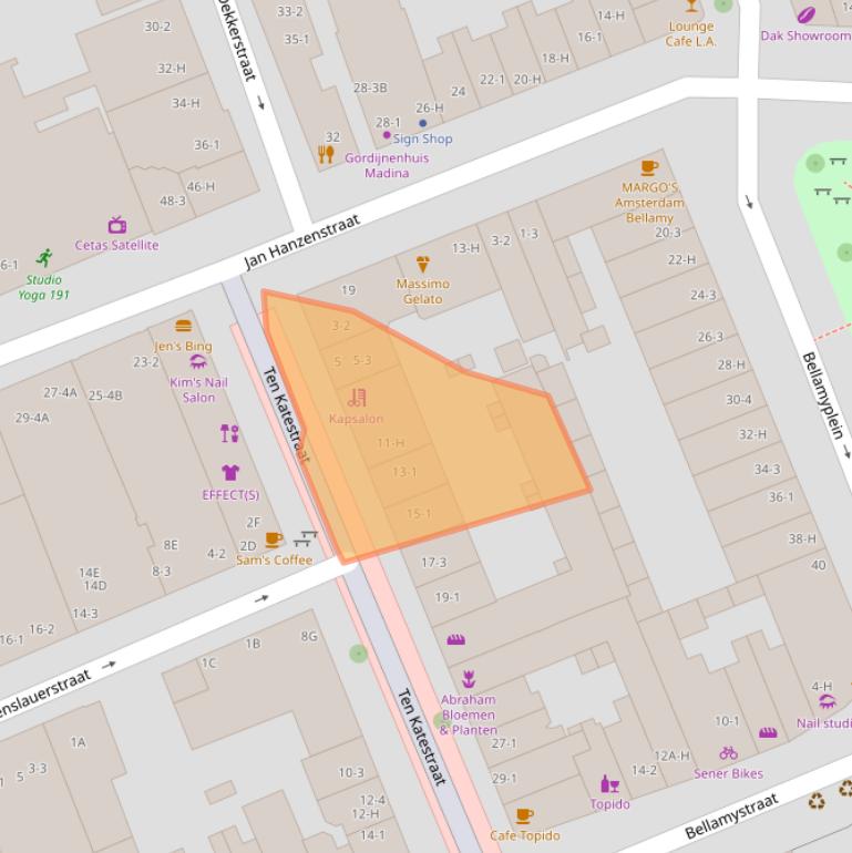 Kaart van postcodegebied 1053BV.