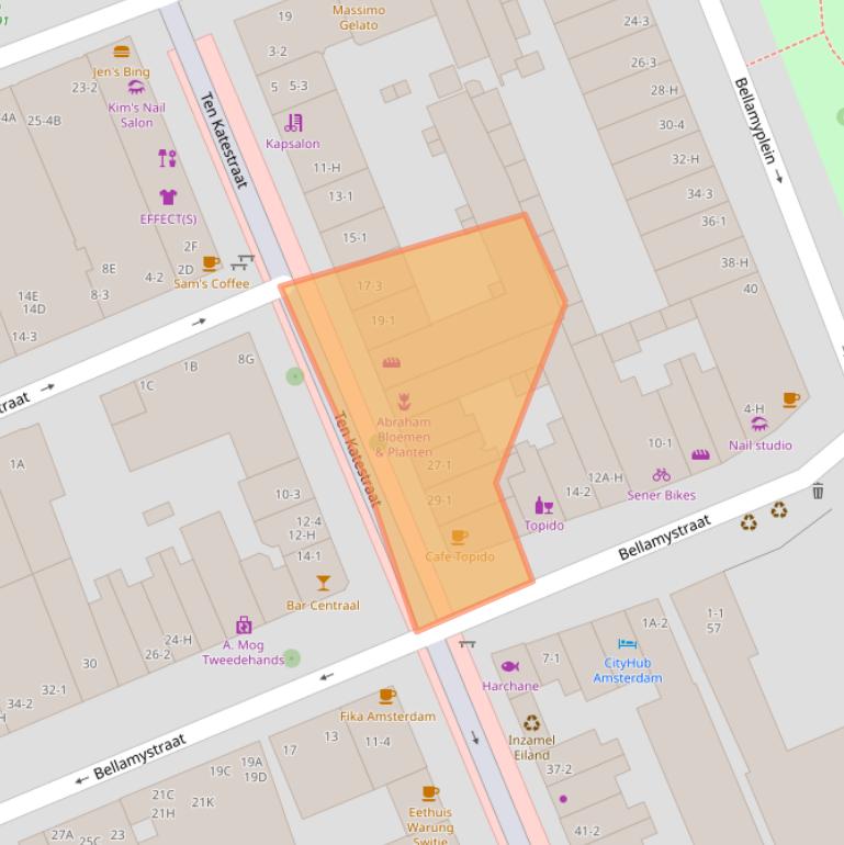 Kaart van postcodegebied 1053BW.