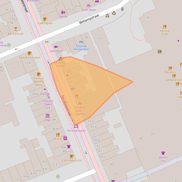 Kaart van postcodegebied 1053BX.