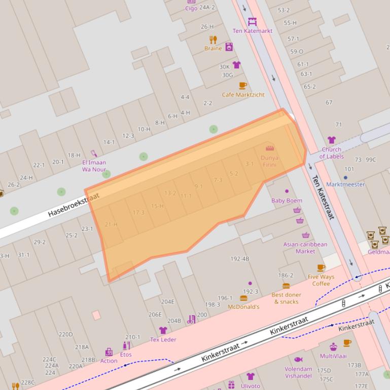 Kaart van postcodegebied 1053CL.
