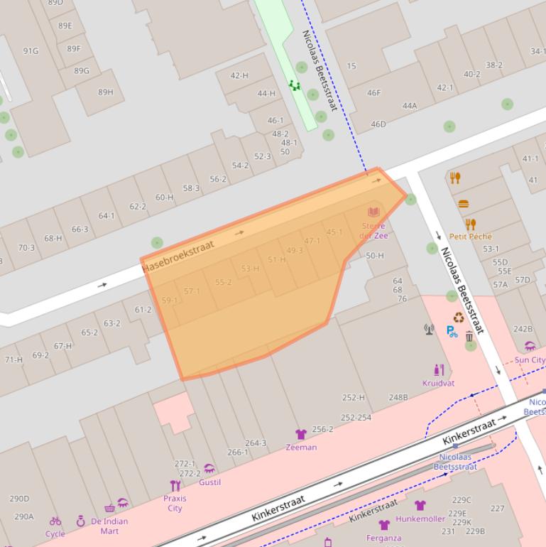 Kaart van postcodegebied 1053CN.