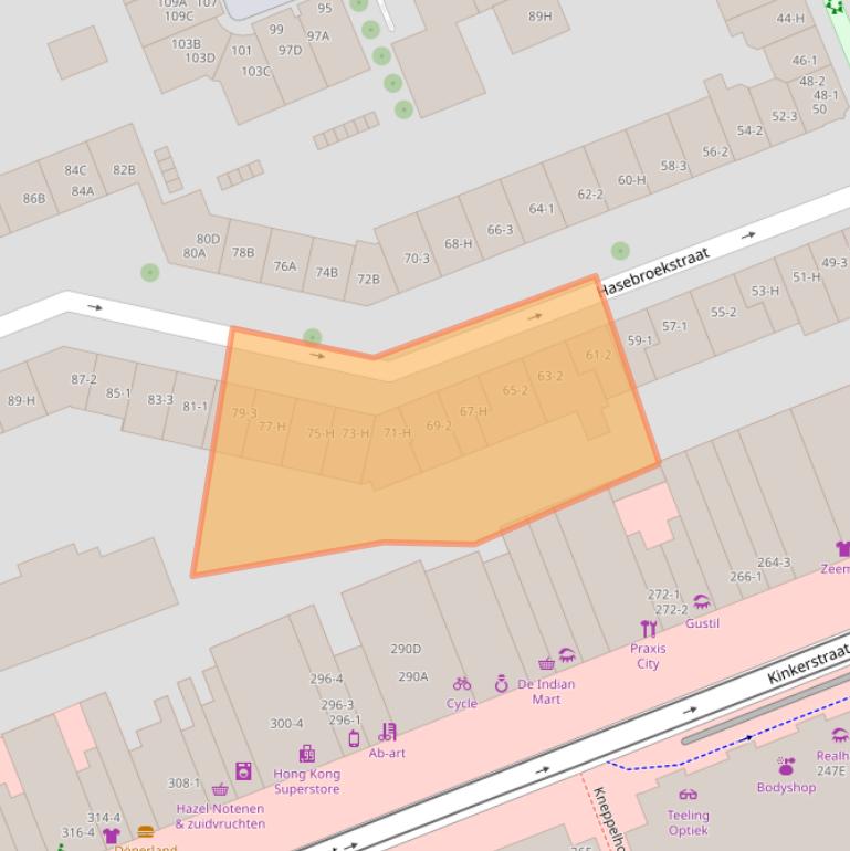 Kaart van postcodegebied 1053CP.