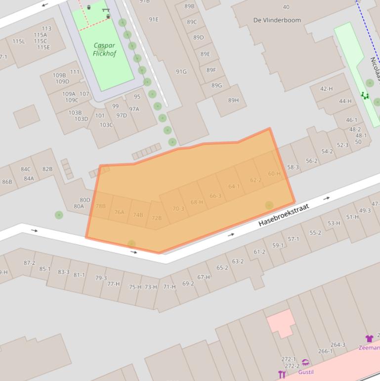 Kaart van postcodegebied 1053CX.