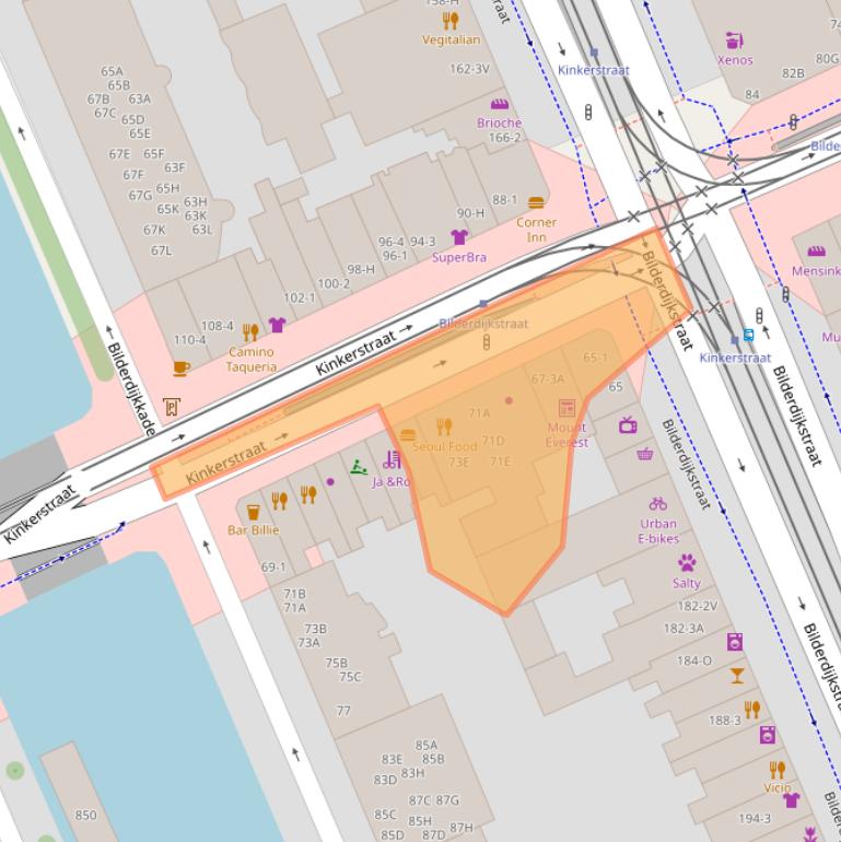 Kaart van postcodegebied 1053DG.
