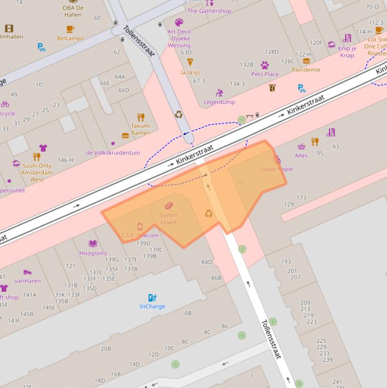 Kaart van postcodegebied 1053DK.