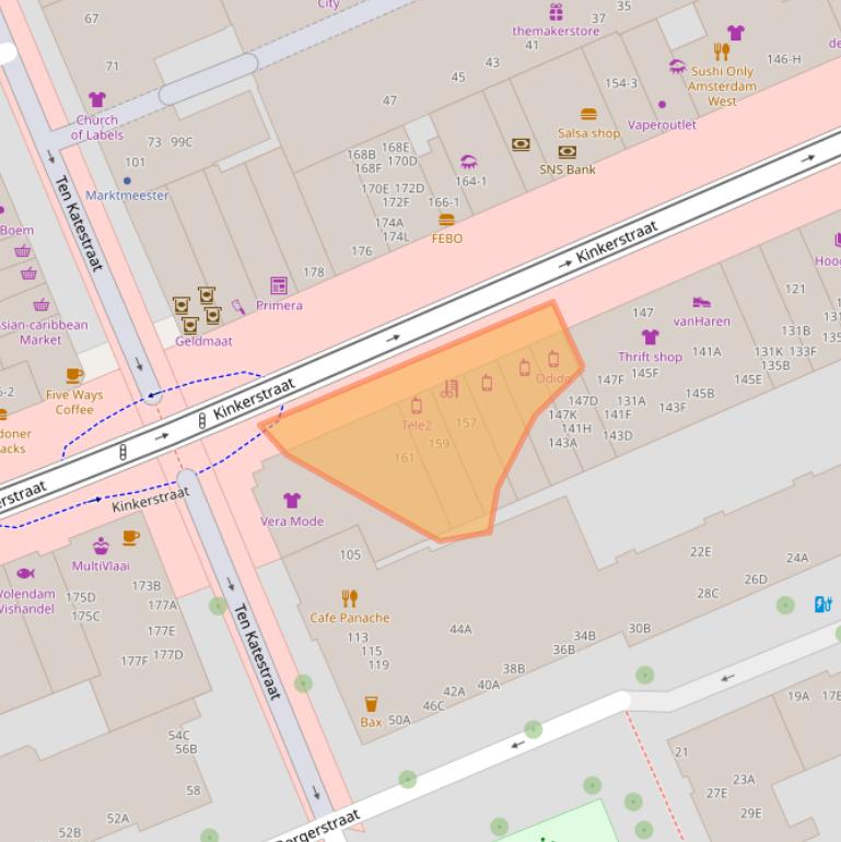 Kaart van postcodegebied 1053DN.