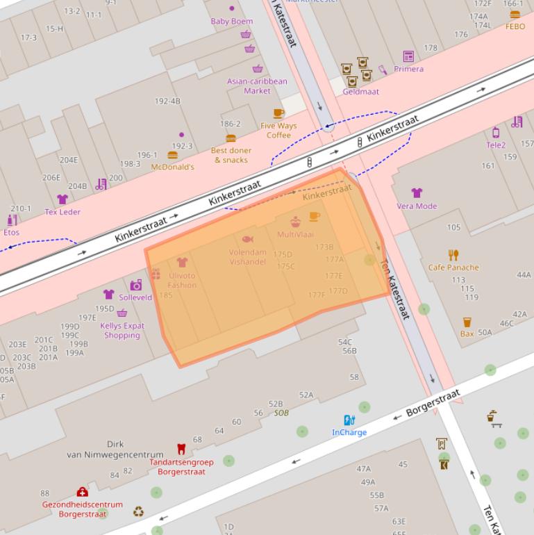 Kaart van postcodegebied 1053DP.