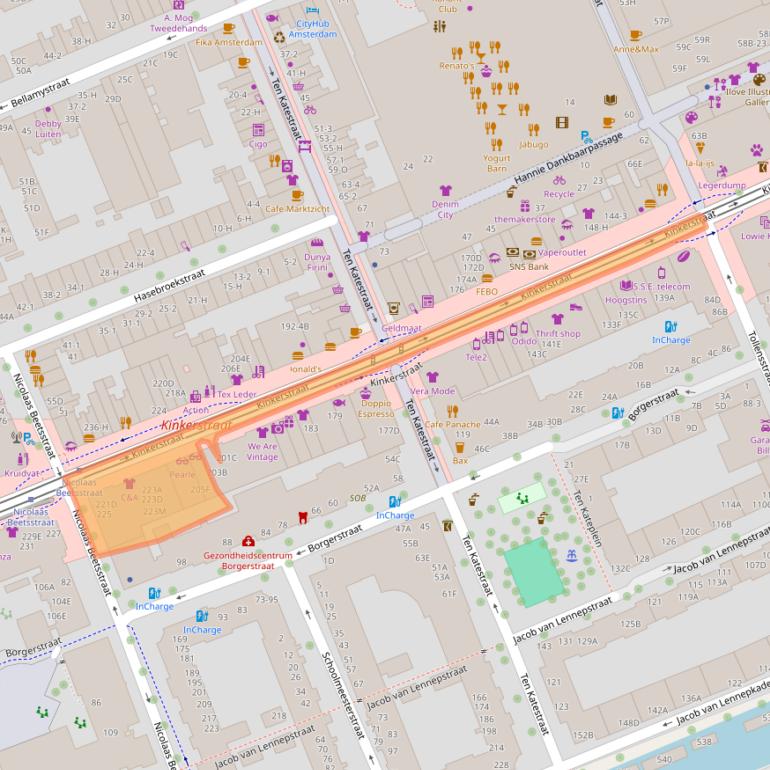 Kaart van postcodegebied 1053DS.