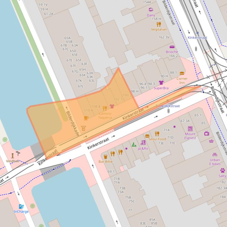 Kaart van postcodegebied 1053EC.