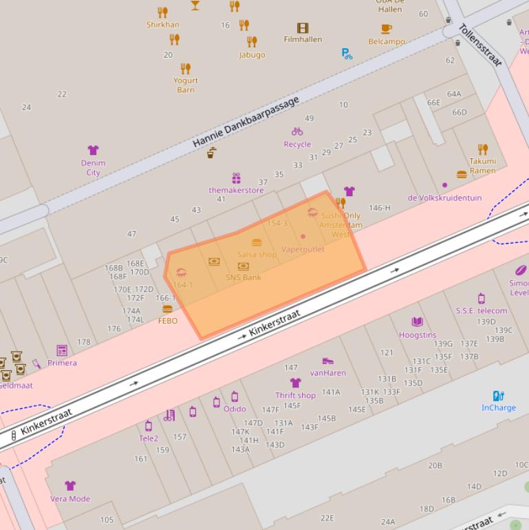 Kaart van postcodegebied 1053EH.