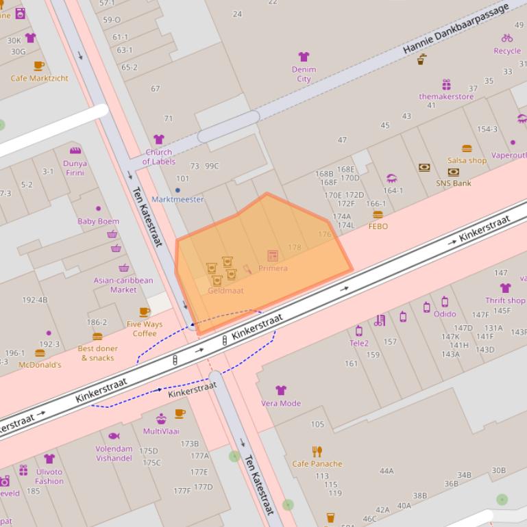 Kaart van postcodegebied 1053EK.