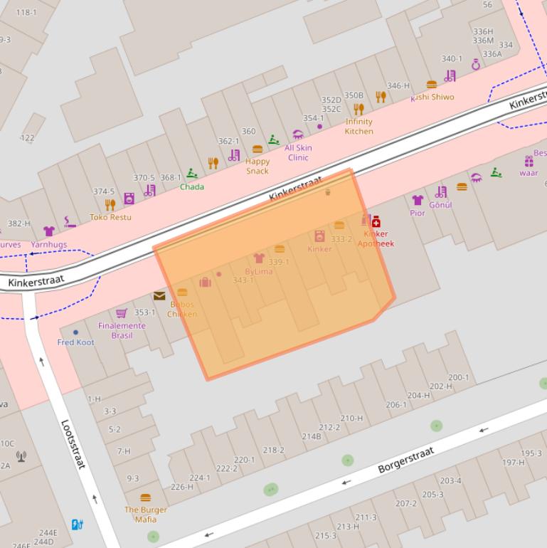 Kaart van postcodegebied 1053EW.