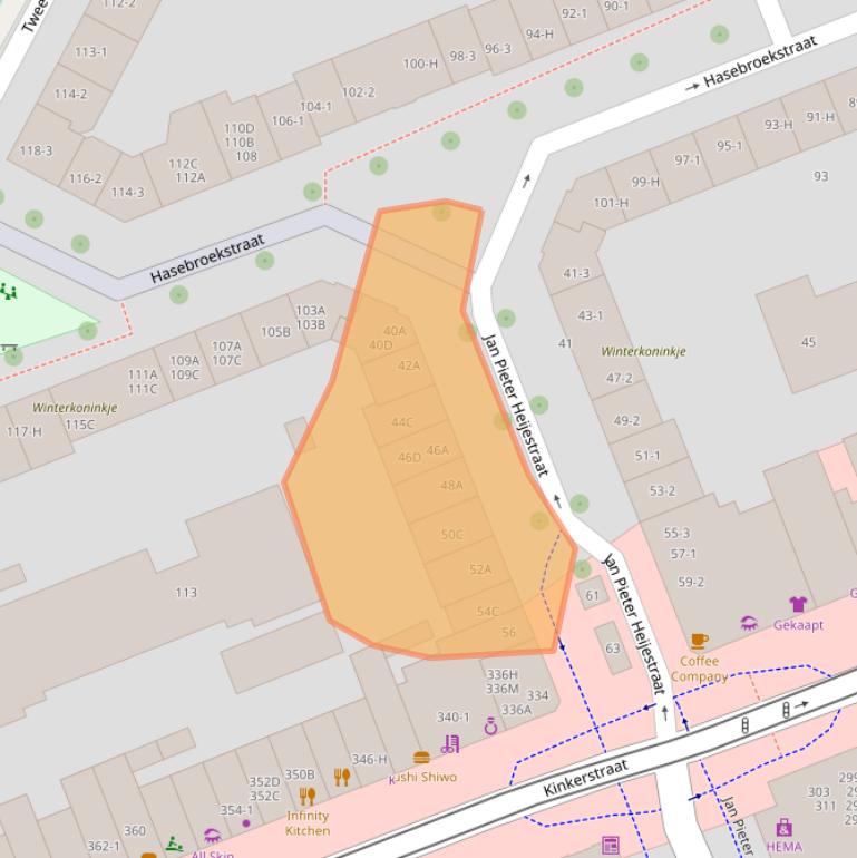 Kaart van postcodegebied 1053GP.