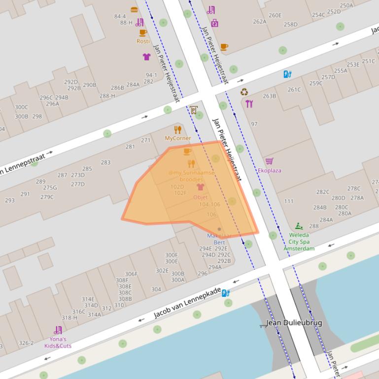 Kaart van postcodegebied 1053GT.