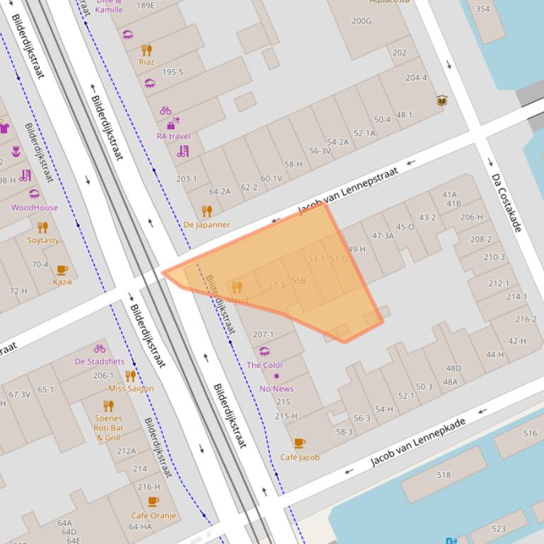 Kaart van postcodegebied 1053HD.