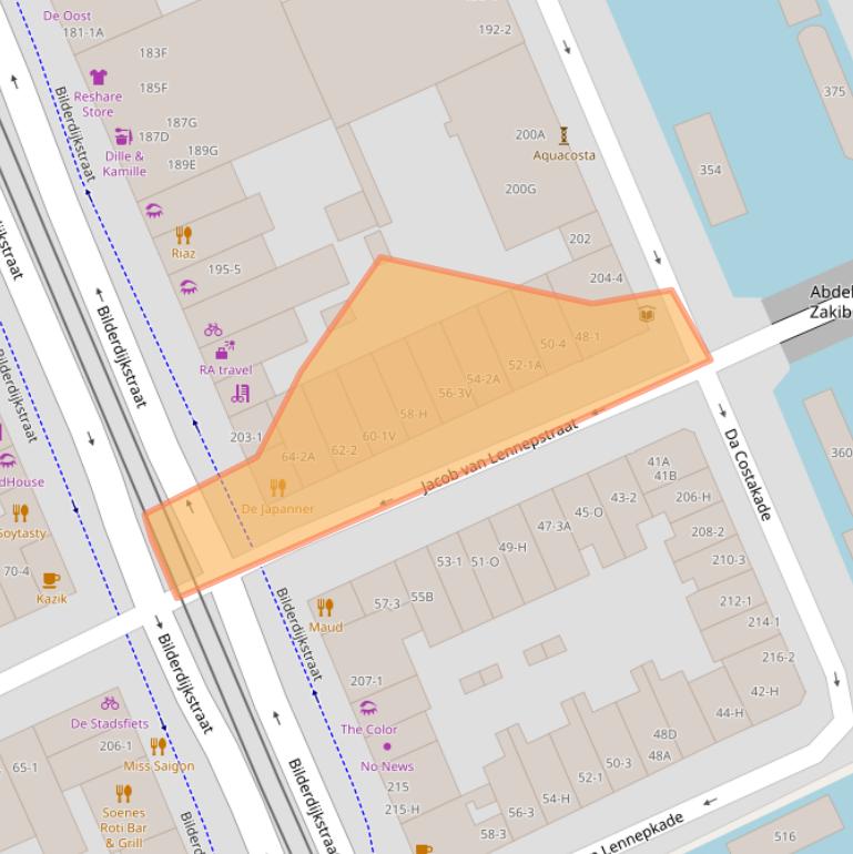 Kaart van postcodegebied 1053HL.