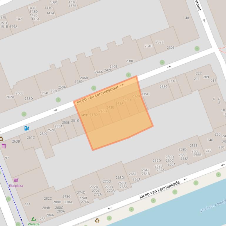 Kaart van postcodegebied 1053JD.