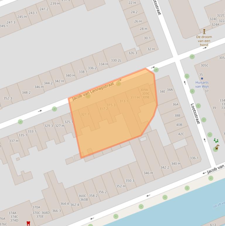 Kaart van postcodegebied 1053JJ.