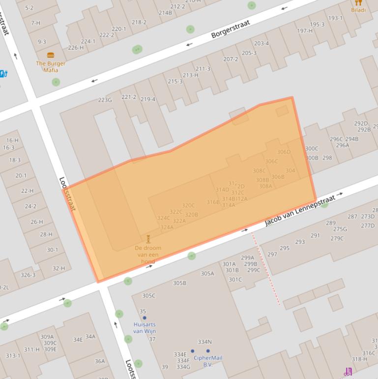 Kaart van postcodegebied 1053KE.