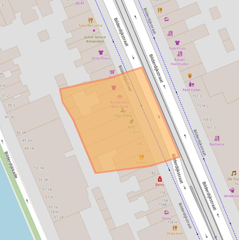 Kaart van postcodegebied 1053LA.