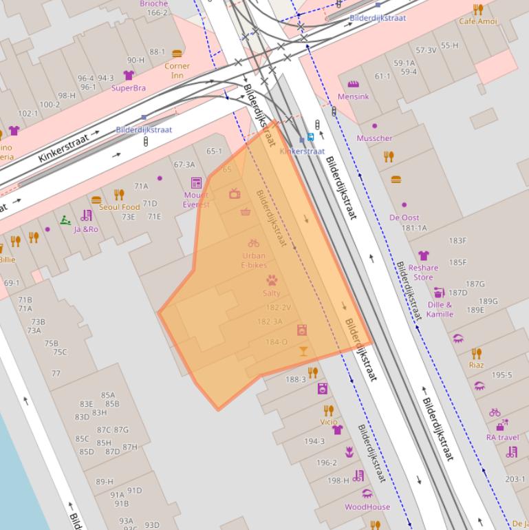 Kaart van postcodegebied 1053LD.