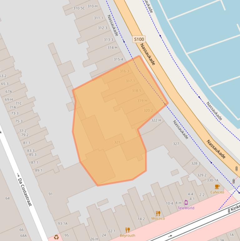 Kaart van postcodegebied 1053LS.