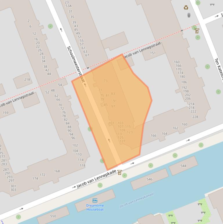 Kaart van postcodegebied 1053MB.