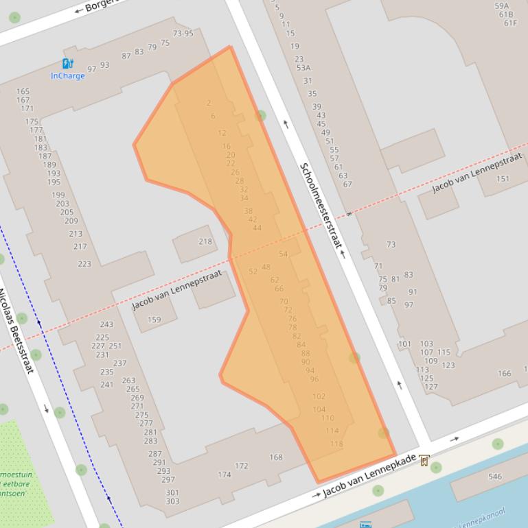 Kaart van postcodegebied 1053MC.