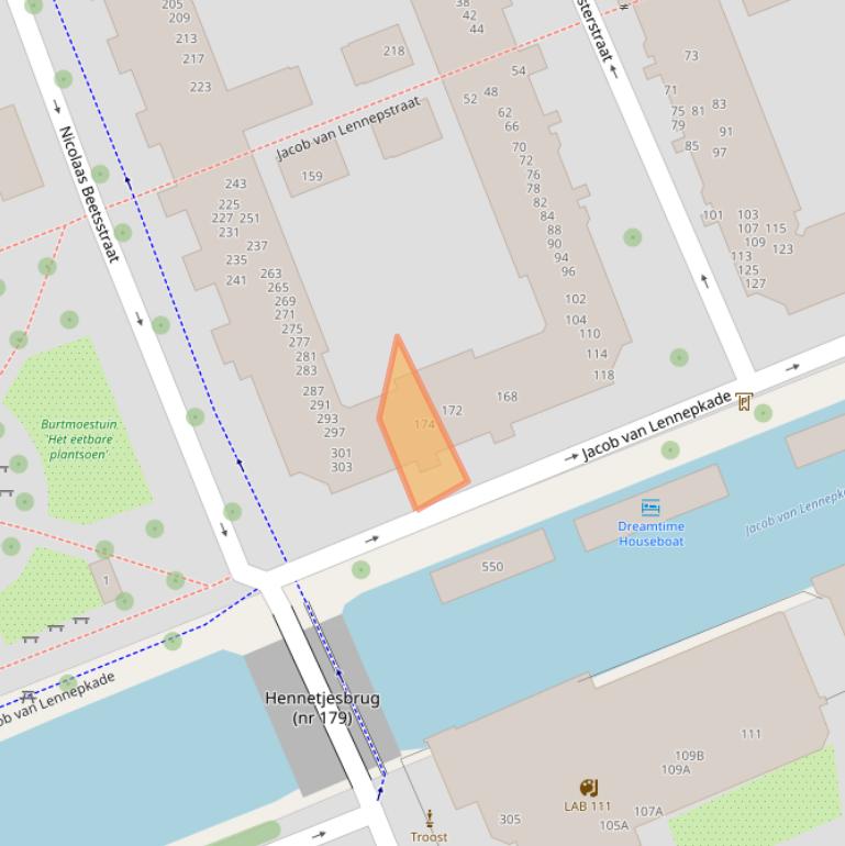 Kaart van postcodegebied 1053MZ.