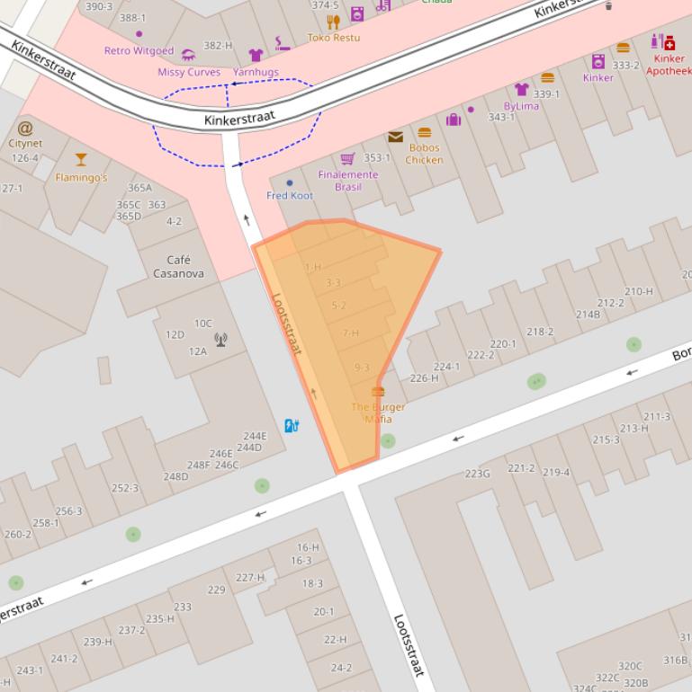 Kaart van postcodegebied 1053NT.