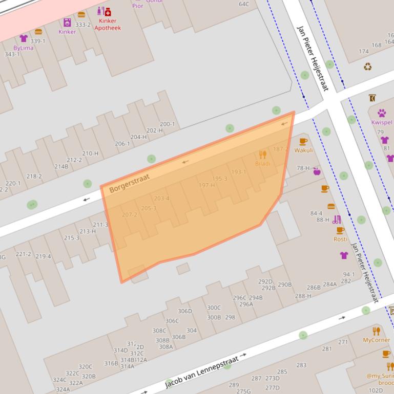 Kaart van postcodegebied 1053PK.