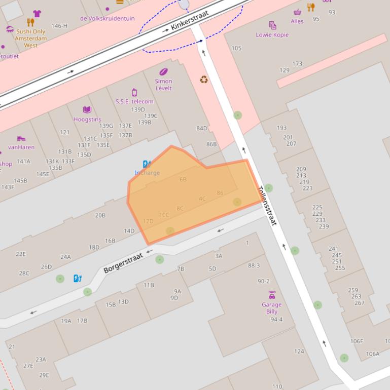 Kaart van postcodegebied 1053PP.