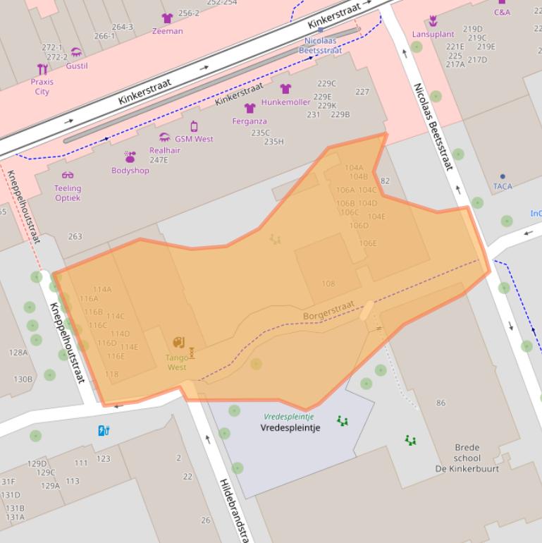 Kaart van postcodegebied 1053PX.