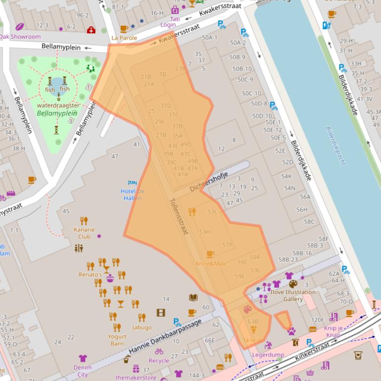 Kaart van postcodegebied 1053RS.