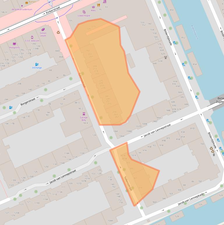Kaart van postcodegebied 1053RV.