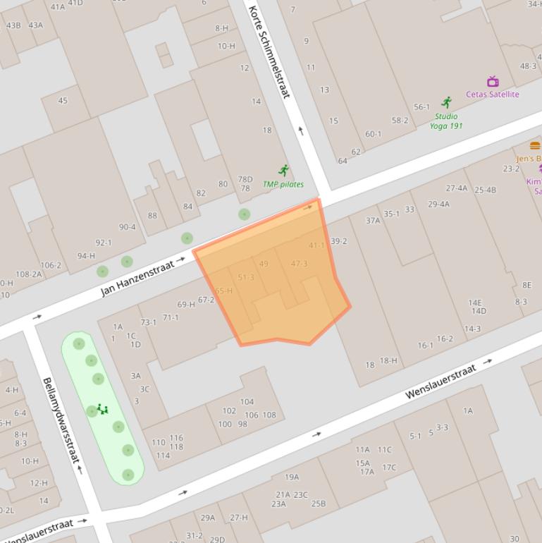 Kaart van postcodegebied 1053SL.
