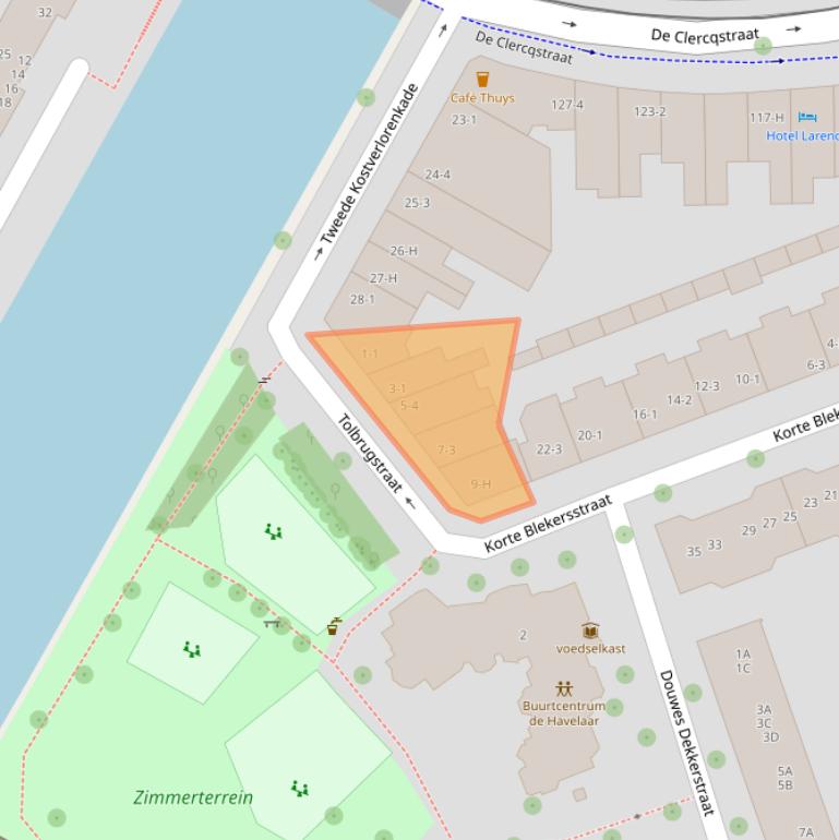 Kaart van postcodegebied 1053TN.