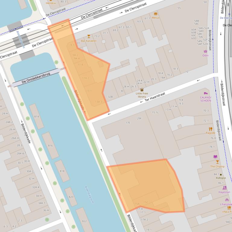 Kaart van postcodegebied 1053VA.