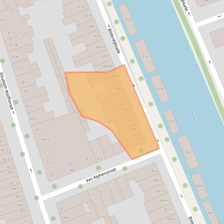 Kaart van postcodegebied 1053VD.