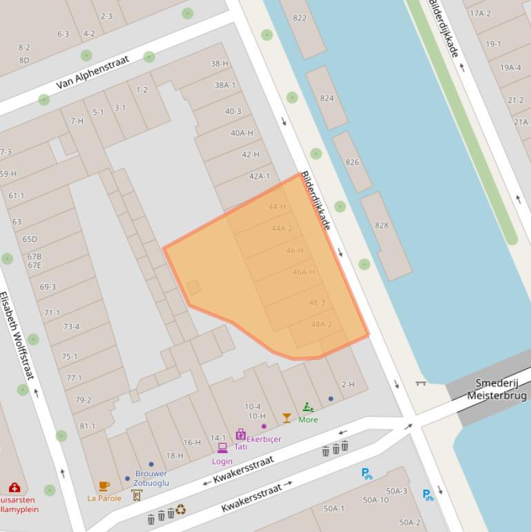 Kaart van postcodegebied 1053VG.