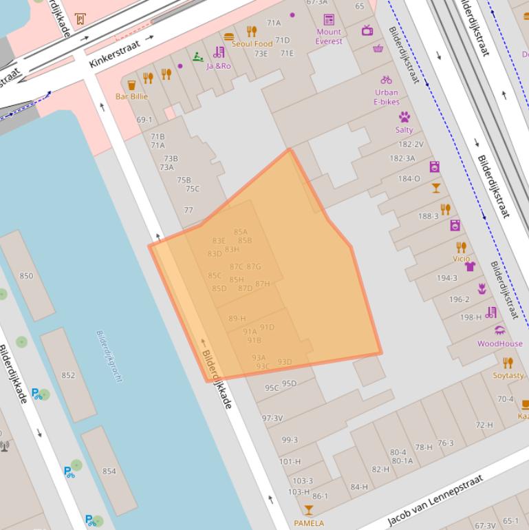 Kaart van postcodegebied 1053VL.