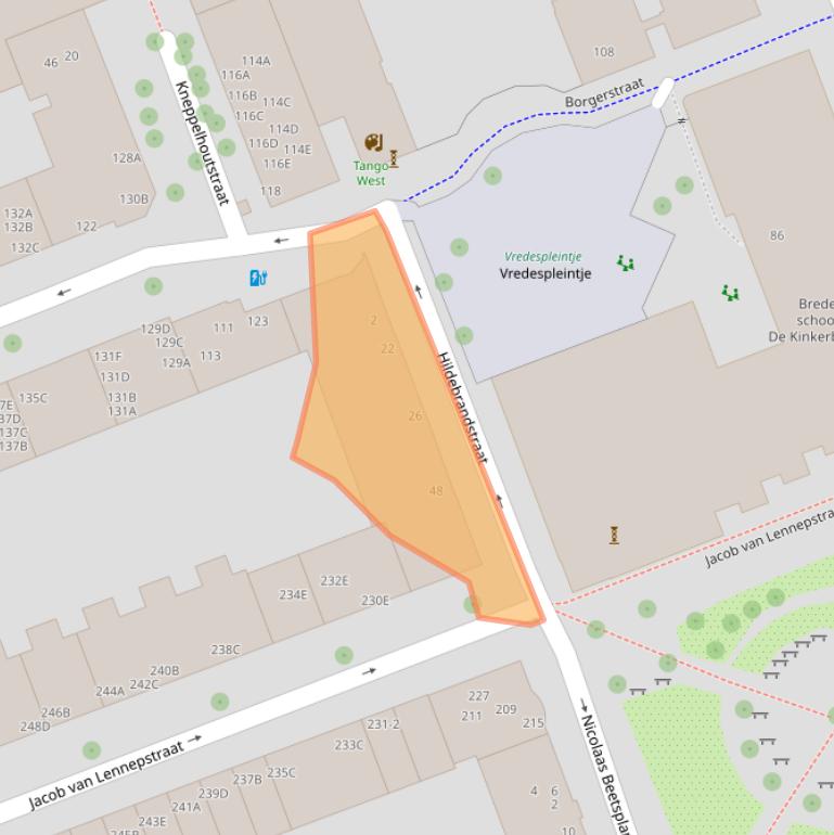 Kaart van postcodegebied 1053WB.