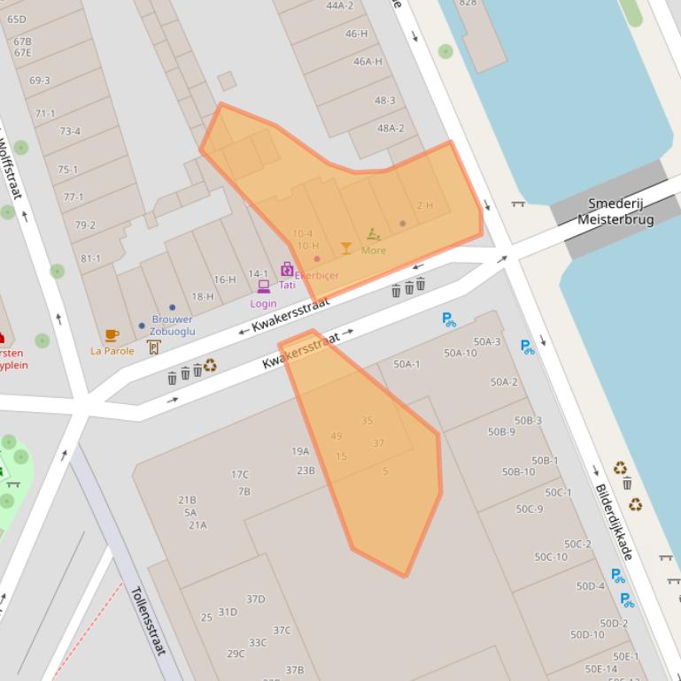 Kaart van postcodegebied 1053WC.