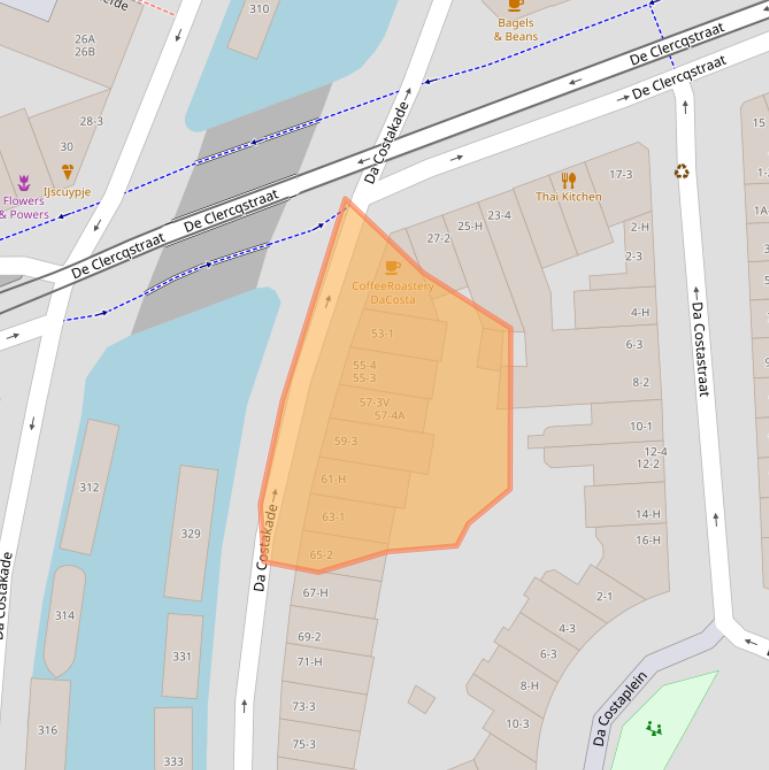 Kaart van postcodegebied 1053WG.