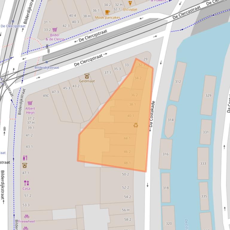 Kaart van postcodegebied 1053WL.