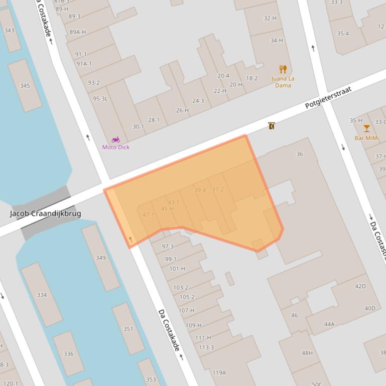 Kaart van postcodegebied 1053XS.