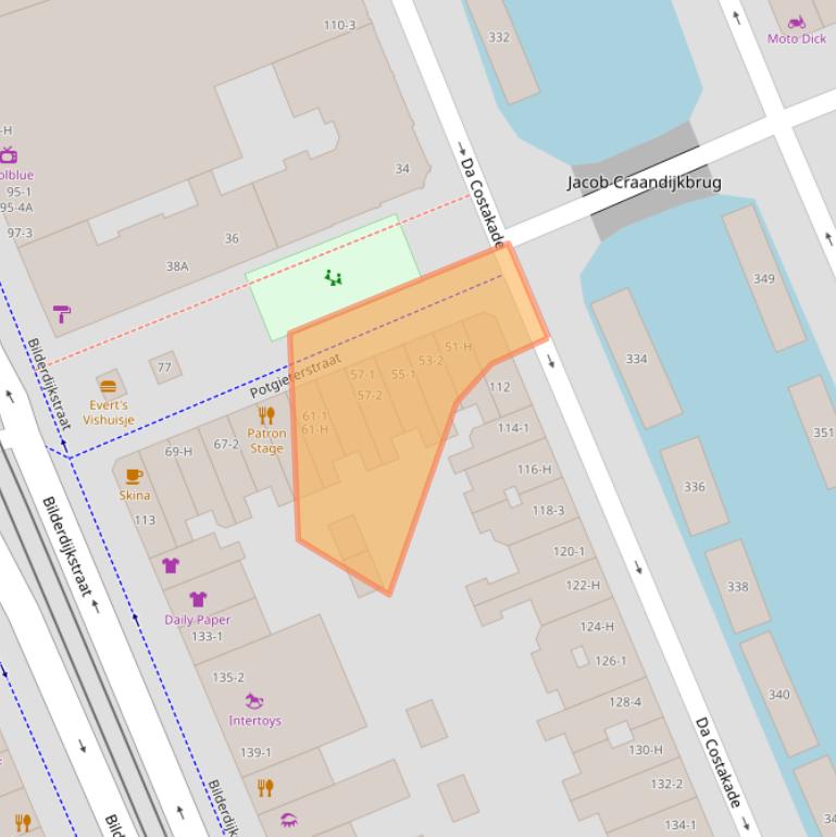 Kaart van postcodegebied 1053XT.